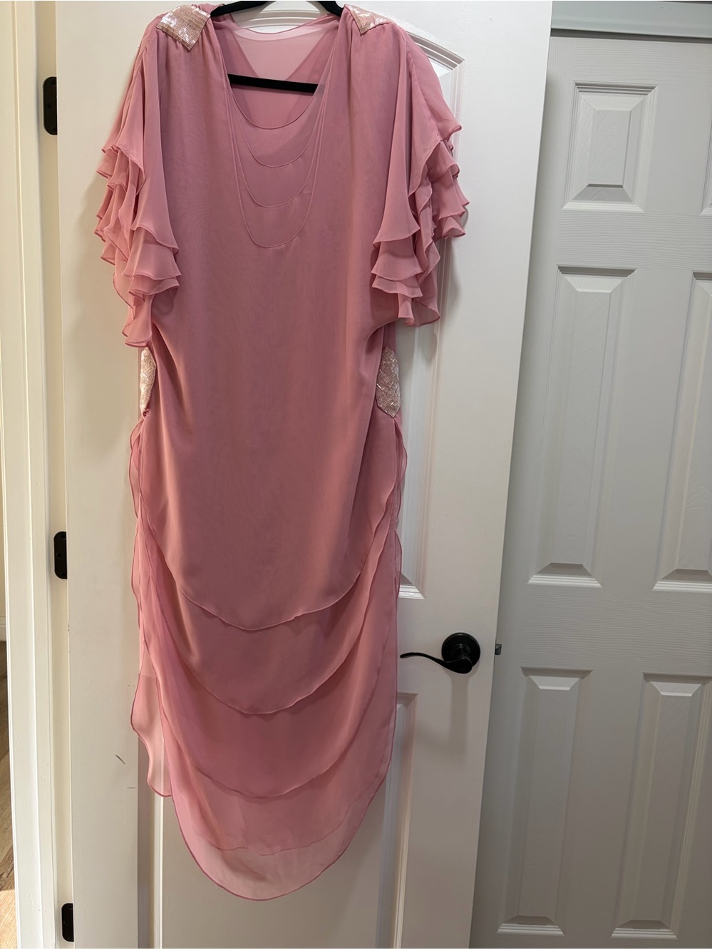 Vintage Heiser-Egan Pink Chiffon Tiered Formal Dress Ruffle Sleeve Size 8